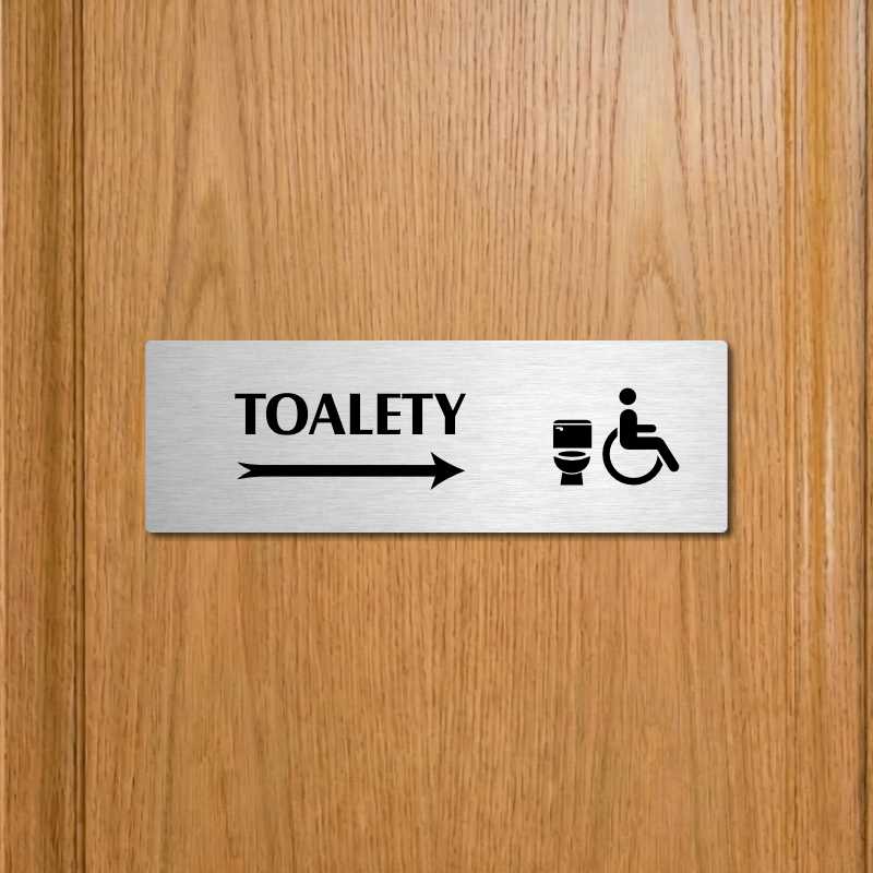 Toalety vpravo invalida, 240x79mm, zlatá popiska s okrasným rámečkem